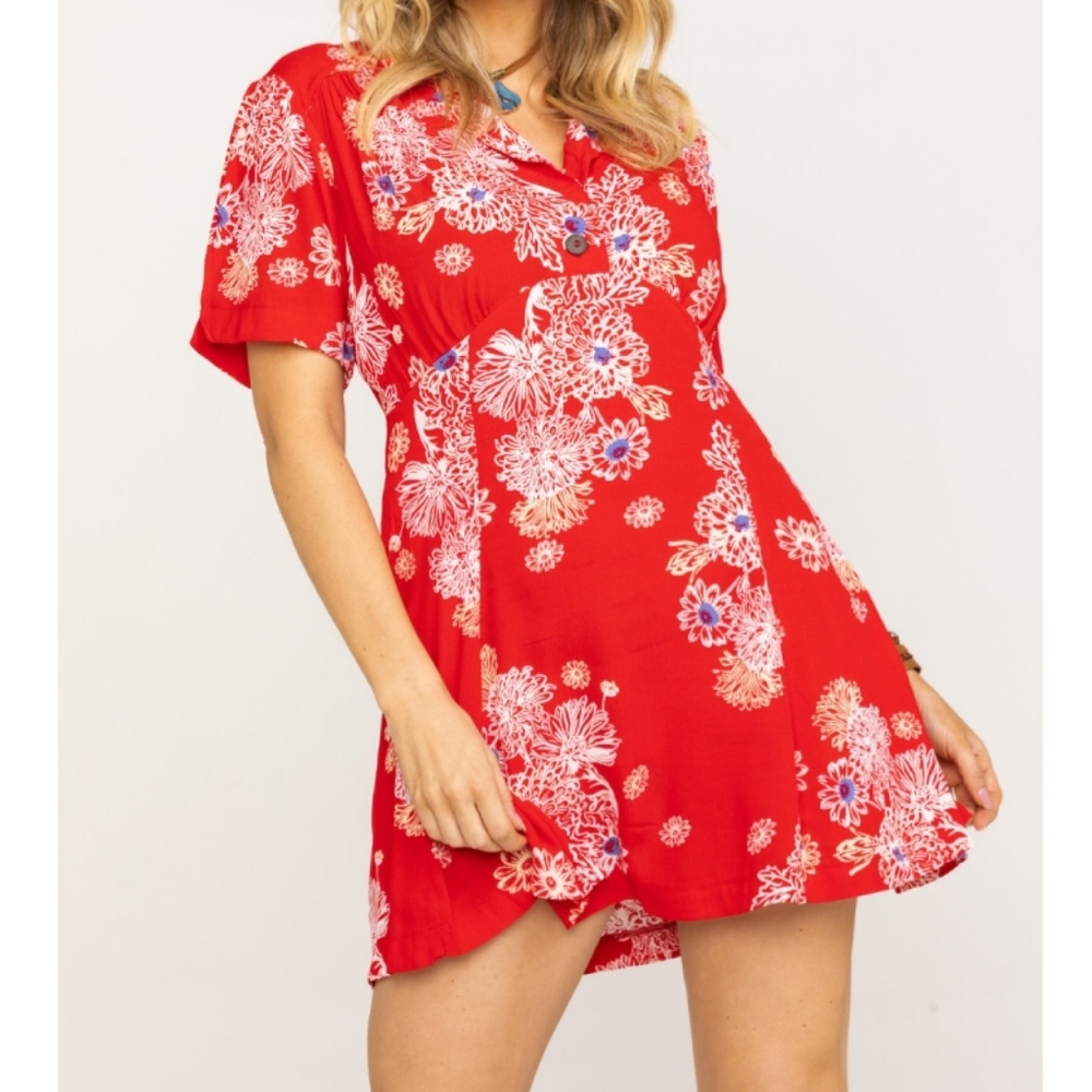 Free People Red Blue Hawaiian Mink Dress Size L